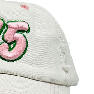 White Distressed Denim Baseball <b>Cap</b> with Pink J15 Embroidered Letter Design Adjustable Vintage Cotton Casual Outdoor Unisex <b>Hat</b> - Product Image 4