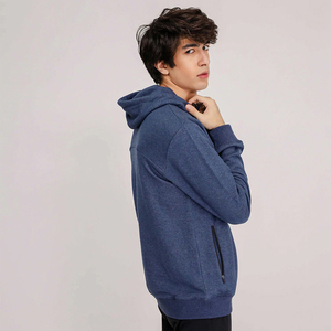 เสื้อฮู้ดซิปผู้ชาย สีพื้น ทรงปกติ สวมใส่สบายๆ สำหรับฤดูใบไม้ร่วง สีน้ำเงิน ผ้าเฟรนช์เทอร์รี่ ระบายอากาศได้ดี แขนยาว - Product Image 4