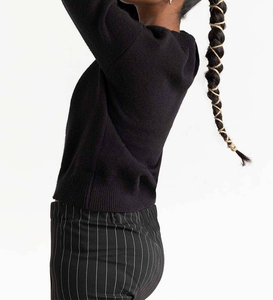 Pull décontracté à col rond en laine et viscose tricoté pour femme, à manches longues, rayé, avec fermeture à points ouverts, OEM - Product Image 5