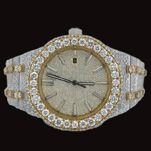 Reloj de Lujo con Incrustaciones de Moissanita, Tono Oro Rosa y Plata, Esfera Completamente Pavimentada, Estilo Hip Hop, Reloj de Pulsera Unisex - Product Image 1