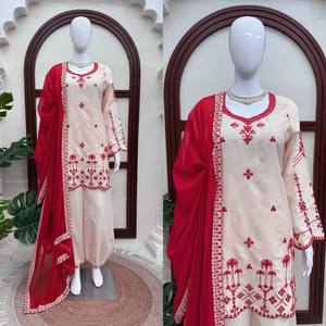 Conjunto de Kurta Tradicional Indio-Pakistaní para Mujer con Dupatta, Algodón Bordado, Largo hasta el Tobillo, Corte Holgado, Atuendo Casual de Primavera - Product Image 5