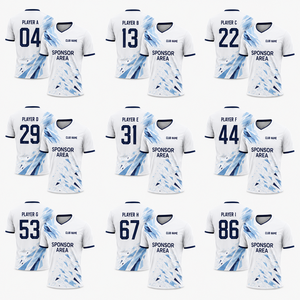 เสื้อฟุตบอลตาข่ายทอแบบกำหนดเอง โพลีเอสเตอร์รีไซเคิล ระบายอากาศได้ดี ซับเหงื่อ แขนสั้น พิมพ์โลโก้แบบกำหนดเอง ชื่อทีมส่วนตัว - Product Image 1