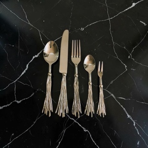 Silver Plated Minimalist Cutlery Set With Tassel Handles <b>Mirror</b> Finish Long Handle Creative Design For Wedding Use - Product Image 3