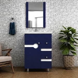 Waterproof Modern Hotel Bathroom Cabinet with Wood Grain Aluminum and Ceramic Basin <b>Vanity</b> Wall-Mounted <b>Mirror</b> Included - Product Image 1