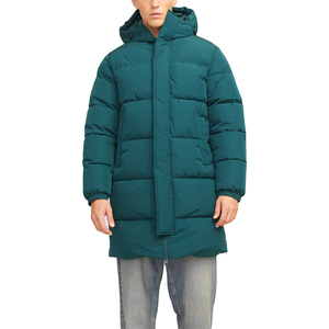 Long <b>Quilted</b> Winter Jacket With Hood Full Sleeves Zipper Closure Solid Color Polyester Shell Thick Warm Coat - Product Image 2