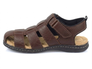 Men's Brown Genuine Leather Cross-Strap <b>Sandals</b> Open Toe Hook & Loop Closure Casual Summer Comfort Rubber Outsole Cork Midsole - Product Image 4