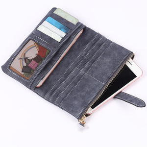 Women's Suede Long <b>Wallet</b> With <b>Zipper</b> And Hasp Closure Soft Minimalist Design Blue Color Daily Use - Product Image 5
