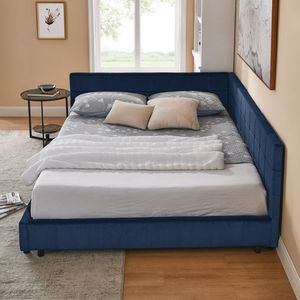 Queen Size Tufted <b>Bed</b> <b>Frame</b> with Comfortable Backrest Armrests Upholstered <b>Sofa</b> <b>Bed</b> for Bedroom Living Stylish Furniture - Product Image 2