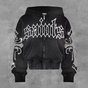 Nouveau sweat à capuche de haute qualité, coupe classique, uni, avec strass, look tendance premium, 100% coton, écologique, broderie 3D - Product Image 5