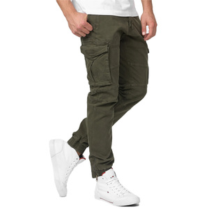 Pantalones Cargo Verde Oliva para Hombre, Material de Lona, Múltiples Bolsillos, Cintura Elástica, Estilo Casual, Ropa de Primavera - Product Image 1