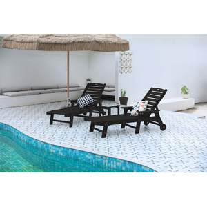 Set di 2 sedie a sdraio da esterno oversize HDPE 5 posizioni con portabicchieri Patio ponte a bordo piscina lettini neri - Product Image 1