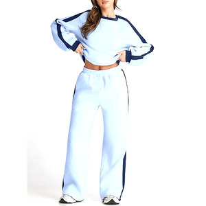 Conjunto Deportivo de 2 Piezas para Mujer, Estilo Color Block, Informal, de Felpa, para Descansar, Conjunto de Chándal a Juego, Ropa Deportiva Cálida y Cómoda, Estilo Urbano - Product Image 3