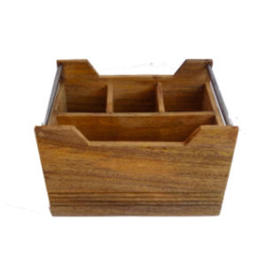 Organisateur de cuisine rustique en bois, porte-couverts portable, boîte de rangement à compartiments, porte-ustensiles pour table à manger - Product Image 2