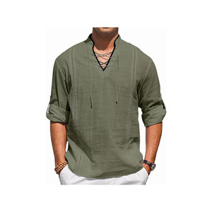 High Quality Double Breasted V-Neck Long Sleeve 100% Cotton Regular Fit <b>Medieval</b> Reenactment <b>Shirts</b> - Product Image 1