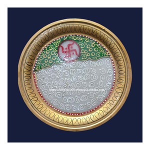 <b>Elephant</b> Theme White Marble Gold Painted Plate White Makrana Marble Plate for <b>Gifts</b> Historical Picture Marble Gold Painted Plate - Product Image 3