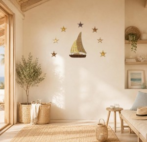 Décoration murale écologique en forme de voilier pour chambre d'enfant, en rotin, matériaux végétaux durables, thème océan, à suspendre - Product Image 3