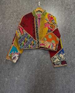 Floral Printed Quilted <b>Jacket</b> Women's <b>Mandarin</b> <b>Collar</b> Full Sleeve Cotton Spring Coat Regular Length Single Button Design - Product Image 5