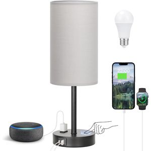 Lampada da Comodino Dimmerabile a 3 Intensità, 17.4 Pollici, Grigia, con Porte USB A + C e Presa AC per Scrivanie - Product Image 1