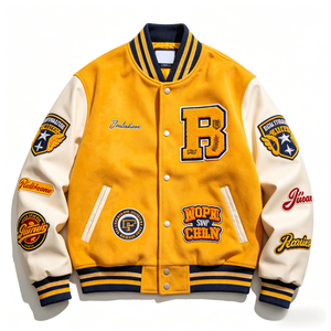 2026 Retro Stand Collar Varsity <b>Jacket</b> Chenille Embroidered Patch <b>Baseball</b> Bomber Winter Streetwear Custom Outerwear <b>for</b> <b>Men</b> - Product Image 1
