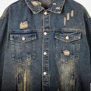 Men's <b>Denim</b> <b>Jacket</b> Casual Loose Fit Turn-down Collar Frayed Washed Blue Regular Sleeve Autumn Style - Product Image 3