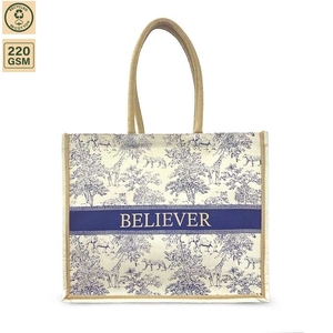 Sac fourre-tout de plage en toile de coton laminée 220 GSM, style safari, 42x34.5x16 cm, poignées en corde de 61 cm, logo personnalisé, vente en gros, marque privée - Product Image 1