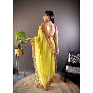 Sari de Diseñador con Hermoso Bordado Multicolor, Ropa India y Pakistaní - Product Image 1