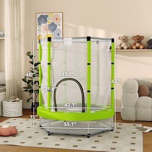 Trampolín Infantil Verde con Diseño de Nubes de 4.6 Pies con Red de Seguridad, Brincolín Recreativo para Uso en Interiores y Exteriores - Product Image 3