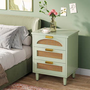 3-<b>Drawer</b> Green <b>Rattan</b> Nightstand 1PK - Product Image 4