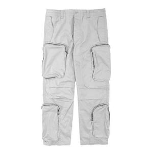 Pantalon cargo pour homme, gris clair uni, coton, taille mi-haute, coupe classique, style utilitaire, saison printemps - Product Image 5