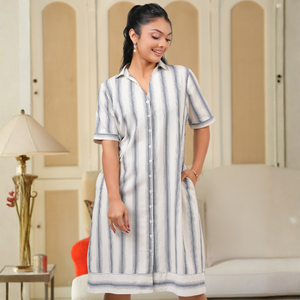 Elegante Vestido Casual de Lino y Algodón con Botones Delanteros y Estampado Floral para Mujer - Product Image 4