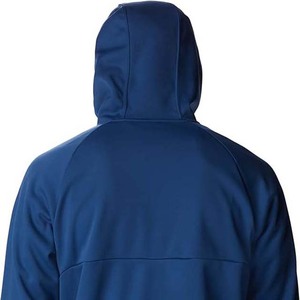 Men's Blue Hooded <b>Fleece</b> <b>Jacket</b> Regular Fit Zipper Closure Solid Color Windproof Casual Style Autumn Wear Polyester Shell - Product Image 3