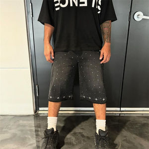 Shorts en jean pour hommes grande taille, prix usine, avec poches, bleu clair, coupe mi-longue, élastiques - Product Image 4