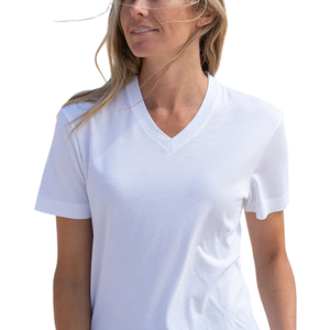 Camiseta de lona informal para mujer, con cuello en V, colores personalizados, transpirable, de secado rápido, ecológica, con logo personalizado, precio económico. - Product Image 5