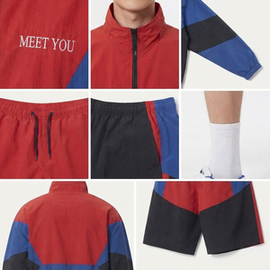 Wholesale <b>Men's</b> Short Windbreaker <b>Track</b> Set 100% Nylon Lightweight <b>Jacket</b> Drawstring Waist Rain Shorts Set <b>Men</b> Short Tracksuit - Product Image 6