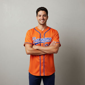 Camiseta de Béisbol Personalizada para Hombre, Naranja y Azul, con el Número 00 del Compañero de Equipo, Impresión Serigrafiada, Absorbe la Humedad, Corte Regular, para Todas las Temporadas - Product Image 2