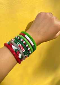 Pulsera de ganchillo artesanal con cuentas de vidrio multicolor, brazalete tubular tejido para mujer, joyería de fiesta, regalo. - Product Image 6