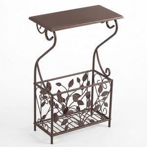 Wrought Iron Traditional <b>Antique</b> Glass Top End Table Metal Bookcase for Living Room Furniture - Product Image 1