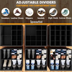 Set di 2 Contenitori Pieghevoli per Scarpe con Divisori Regolabili, Capacità 16-32 Paia, Nero - Product Image 3