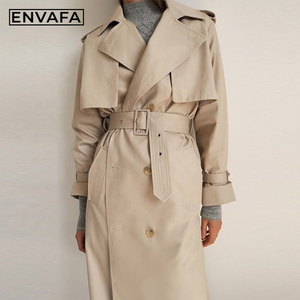 ENVAFA Abrigo Largo de Mujer, Estilo Minimalista, Doble Botonadura, Color Sólido, Cortavientos, Manga Larga, Ropa de Abrigo para Otoño - Product Image 3