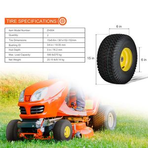 Paquete de 2 Neumáticos Agrícolas S-Turf para Tractor, 15x6-6'', Sin Cámara, para Cortacésped, Rin de 3'', Offset Hu, Paquete de 3 Ruedas con Neumáticos - Product Image 4