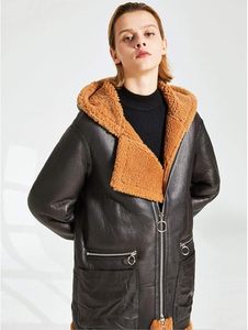 Men's <b>Winter</b> Warm Sheepskin Leather Bomber <b>Jacket</b> with Fur Trim Hooded Woolen Fabric OEM Service Finished - Product Image 2