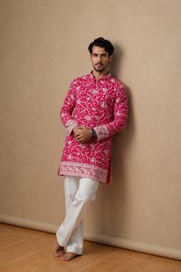 Premium <b>Men's</b> <b>Kurta</b> Pant Set with Embroidered Silk <b>Kurta</b> - Product Image 4