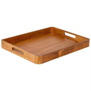 Plateau de service et de rangement en bois poli avec poignées pour thé, café, collations, petit-déjeuner – Plat de service tendance pour la maison et les cafés - Product Image 1