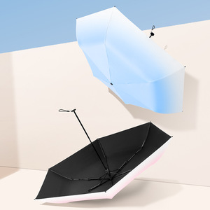 New Ultra-Light Fiber Sunshade Rain <b>Umbrella</b> Three-Fold Gradient 6K Ribs Black Rubber UV Dual-Use Logo Pencil <b>Umbrella</b> - Product Image 3