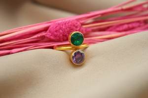 แหวนทองคำปรับขนาดได้ประดับพลอยมรกตและอเมทิสต์เงินแท้ 925 ทำมือ ของขวัญวันเกิด วันครบรอบ - Product Image 4