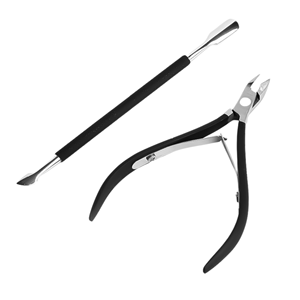 Ensemble de pousse-cuticules et coupe-ongles en acier inoxydable, outil de manucure à double tête, manche noir, qualité professionnelle - Product Image 1