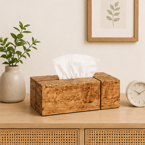 Caja de pañuelos de lujo hecha a mano con madera de abedul de Karelia, cubierta de madera natural de primera calidad con vetas figuradas, servilletero rectangular para el hogar. - Product Image 4