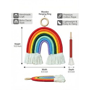 Handcrafted Mango <b>Wood</b> <b>Rainbow</b> Macram Wall Hanging Wholesale India - Product Image 4