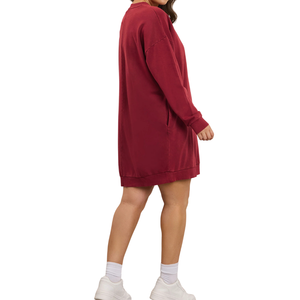 Sweat-shirt pour femmes grandes tailles, robe sweat-shirt rouge, tissu jersey doux, manches longues, col rond, longueur mini - Product Image 4