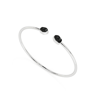 Premium 925 Sterling Silver High Finish Trendy Adjustable <b>Bangles</b> Black Tourmaline Gemstone Rough Shape Bezel <b>Set</b> Twister Party - Product Image 1